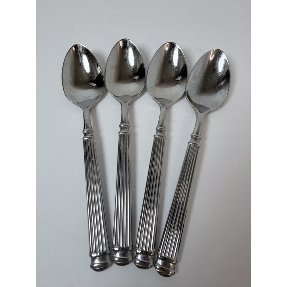 Food Network CINNAMON Stainless Ribbed Handle SATIN Flatware 4 Teaspoons